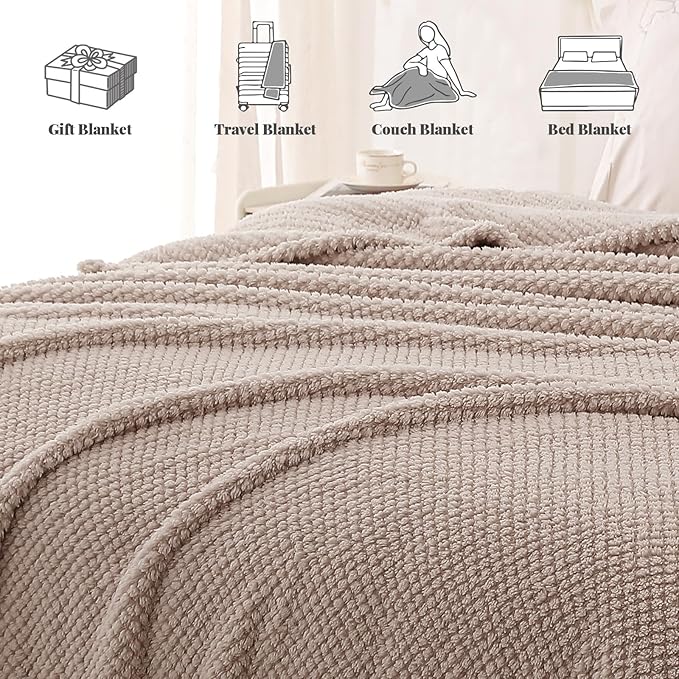 Whale Flotilla Twin Size Fuzzy Fleece Blanket for Bed, 60x80 Inch Fluffy Warm Soft Jacquard Blankets for All Season, Lightweight and Cozy, Camel
