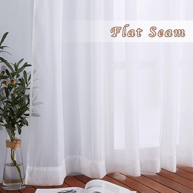 NICETOWN Sheer White Curtains 96 inches Length for Windows, Grommet Top Elegant Voile Textured Window Dressings for French Door/Bedroom/Living Room, W70 x L96, 1 Pair