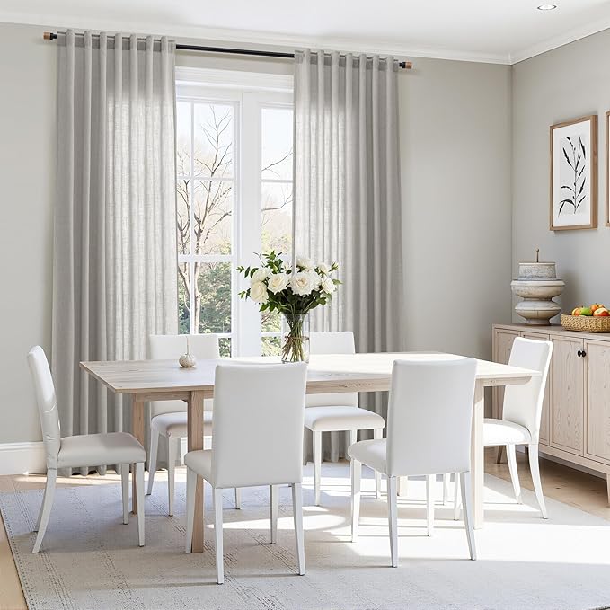 Nanspring Light Gray Linen Curtains 63 Inch Length for Living Room Back Tab and Rod Pocket Semi Sheer Curtain Simple Modern Coastal Room Decor Light Filtering Grey Drapes for Bedroom 52x63, 2 Panels
