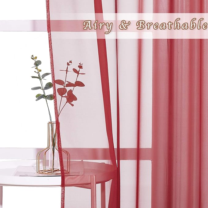 NICETOWN Ring Top Sheer Curtains - Light Weight Soft Home Decoration Window Coverings for Loft/Hotel/Bedroom (54" Width x 72" Length, Haute Red, Set of 2)
