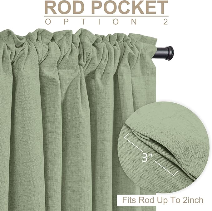 100% Blackout Shield Linen Blackout Curtains for Bedroom 96 Inches Long, Back Tab/Rod Pocket Living Room Drapes, Thermal Insulated Blackout Curtains 2 Panels Set, 50" W x 96" L, Sage