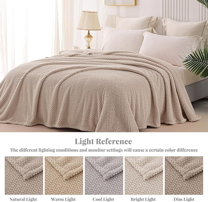Whale Flotilla Twin Size Fuzzy Fleece Blanket for Bed, 60x80 Inch Fluffy Warm Soft Jacquard Blankets for All Season, Lightweight and Cozy, Camel