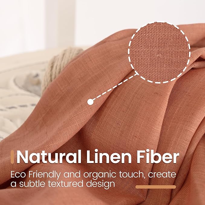 BGment Boho Terracotta Linen Curtains for Living Room 84 Inches Long, Burnt Orange Light Filtering Drapes Semi Sheer with Rod Pocket for Fall Bedroom Rust Color, Each 52 Inch Wide