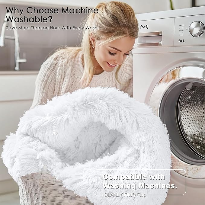 OLANLY 7x8 Machine Washable Large Area Rugs for Living Room, Bedroom, Soft Fluffy Shaggy Bedside Rug, Indoor Floor Carpet for Kids Girls and Boys, Dorms, Nursery, Home Decor Aesthetic, White