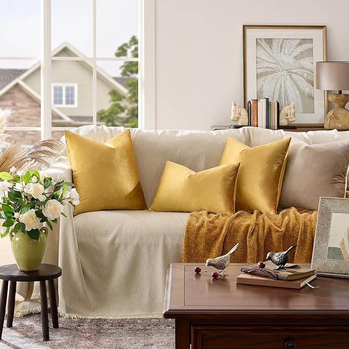 GIGIZAZA Golden Throw Pillow Covers 24x24 Decorative Velvet Cushion Covers Pack of 2 Pillowcase for Sofa