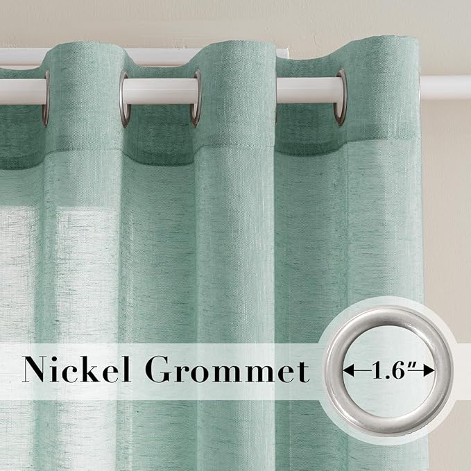H.VERSAILTEX Linen Curtains Natural Linen Semi-Sheer Curtains 2 Panels Nickel Grommet Privacy Added Premium Soft Rich Material Drapes for Bedroom/Livingroom- 52x108 - Inch - Sea Mist