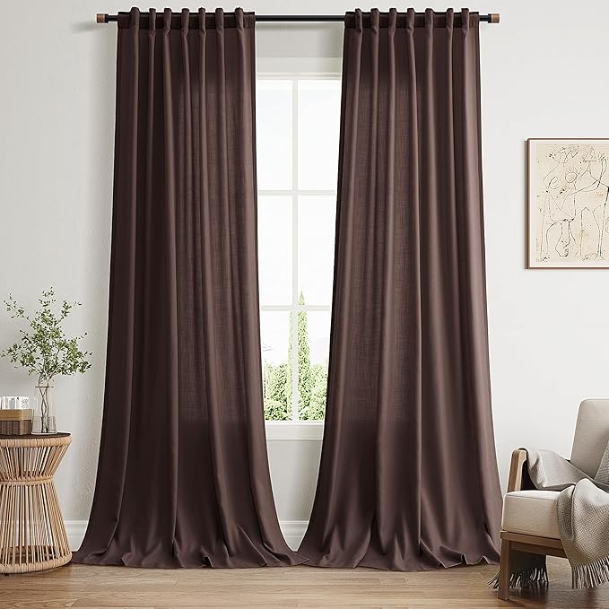 Coffee Brown Extra Long Linen Curtains 120 Inch for Living Room Set Rod Pocket Back Tab Light Filtering Semi Sheer Drapes Privacy High Ceiling Drapes Farmhouse for Dinner Room 52x120,2 Panels