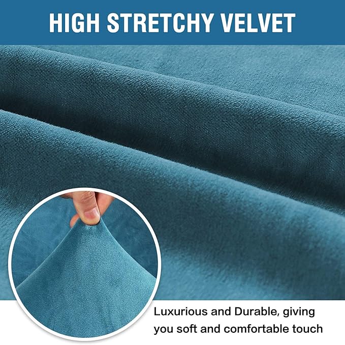H.VERSAILTEX Stretch Velvet Sofa Covers for 3 Cushion Couch Covers Sofa Slipcovers Furniture Protector Soft with Non Slip Elastic Bottom, Crafted from Comfy Rich Velour (Sofa 72'-90', Peacock Blue)