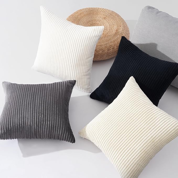 Topfinel 20x20 inch 4 Pack Black and White Decorative Throw Pillow Covers,Soft Velvet Modern Unique Designs,Mix and Match for Home Fall Decor,Cushion Covers Set of 4 (Black/White)