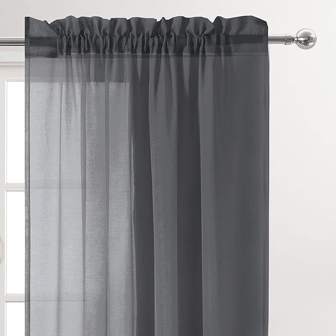 DWCN Dark Gray Sheer Curtains Semi Transparent Voile Rod Pocket Curtains for Bedroom and Living Room, 52 x 84 inches Long, Set of 2 Panels