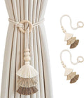 SRG Rope Curtain Tiebacks with Tassel Boho 2 PCS Handmade Wooden Ring Curtain Tie Backs Accessories Wall Decoration Drapery Curtain Holdbacks for Bedroom Window
