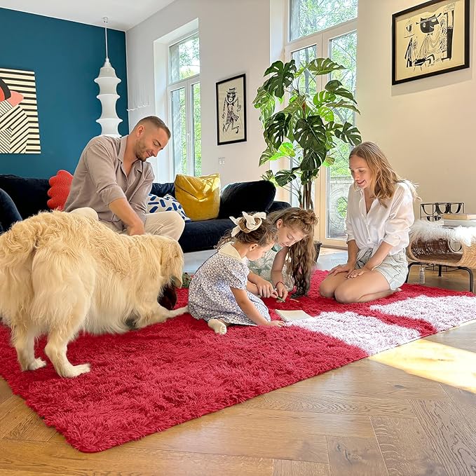 OLANLY 2x4 Machine Washable Runner Rugs for Hallway, Soft Fluffy Shaggy Bedside Rugs for Bedroom, Living Room, Indoor Floor Carpet for Kids Girls and Boys, Nursery Rooms, Home Decor Aesthetic, Red