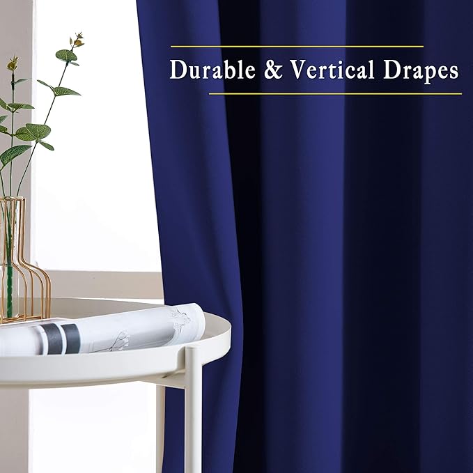 NICETOWN Blackout 102 inch Curtains for Living Room, Grommet Thermal Curtains Room Darkening Window Treatments Sound Reducing for Bedroom, Navy Blue, 2 Panels, W52 x L102