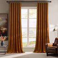 RYB HOME Velvet Blackout Curtains - Back Tab Plush Privacy Blackout Energy Efficient Window Treatment Retro Luxury Decoration for Living Room Cottage, W52 x L90, Golden Oak, 2 Pieces