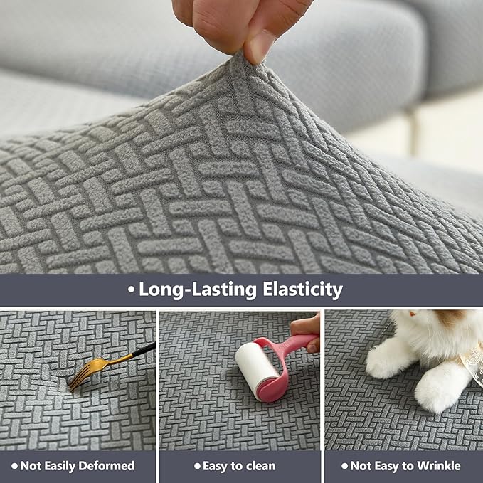 Couch Cushion Covers for Sofa Couch Covers Wear-Resistant Universal Sofa Cover Washable Stretch for Sectional Slipcovers (Texture-Gray,Back Cover L)