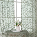 OWENIE Furman Sheer Sage Green Curtains 90 inches Long for Bedroom Living Room 2 Panels Set, Light Filtering Soft Semi Sheer Jacquard Clip Farmhouse Curtains Rod Pocket Design, Each 52Wx90L inch
