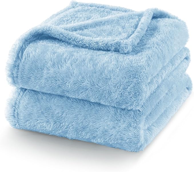 Exclusivo Mezcla Plush Fuzzy Fleece Bed Blanket Twin Size, Super Soft, Fluffy and Warm Blankets for Couch, Bed, All Season (Light Blue, 90x66 Inches)