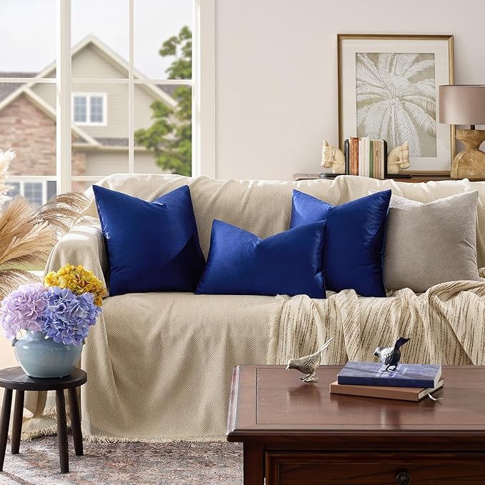 GIGIZAZA Royal Blue Velvet Decorative Throw Pillow Covers for Sofa Bed 2 Pack Soft Cushion Cover (Royal Blue, 18 x 18- Set of 2)