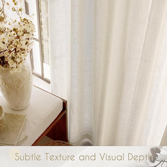 Faux Linen Beige Curtains 72 inches Long for Living Room Rustic Farmhouse Linen Drapes Semi Sheer Burlap Textured Canvas Cloth Curtain Panels Set of 2 Kahki Tan Colored