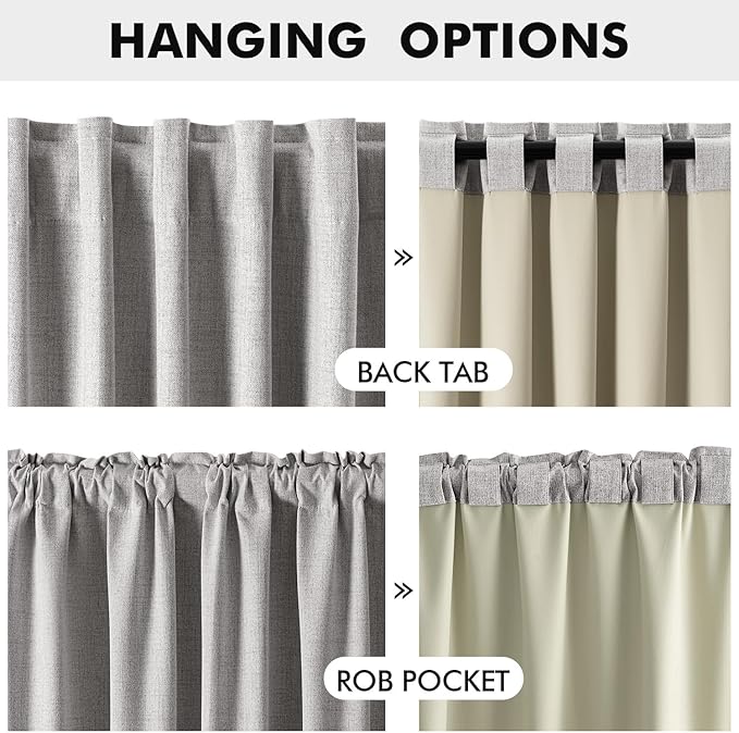 MIULEE 100% Blackout Linen Curtains for Bedroom, Greyish White Solid Luxury Decor Thermal Insulation Room Darkening Drapes for Living Room Nursery Back Tab Rod Pocket 42 x 96 Inches, 2 Panels