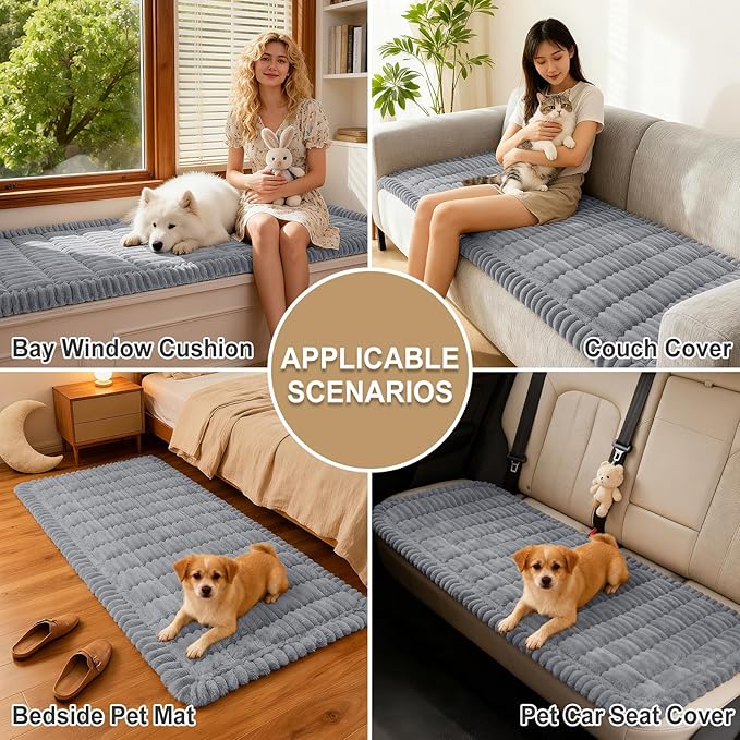 hyha Couch Covers for Dogs Washable, Non Slip Plush Dog Sofa Protectors, Fuzzy Pet Couch Covers for 3 Cushion Sofa Pet Friendly (Grey, 27.6" x 27.6")