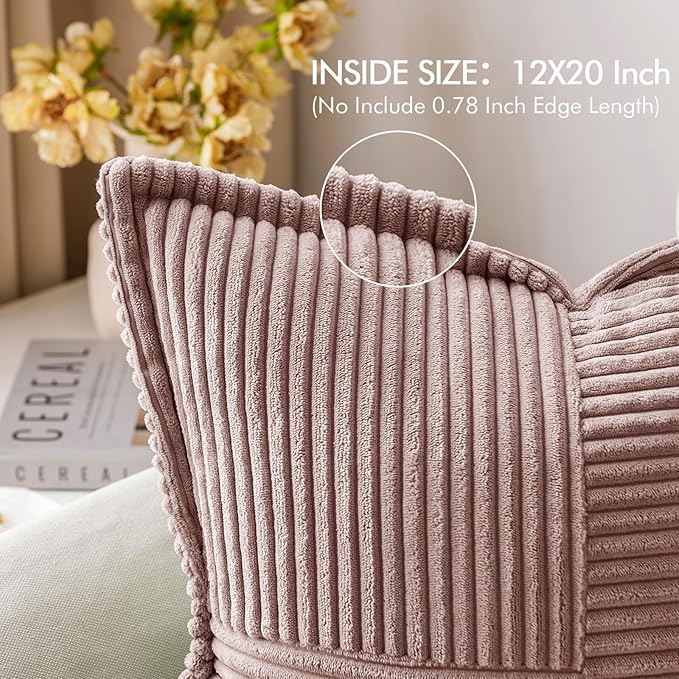 MIULEE Spring Decorative Lumbar Throw Pillow Covers for Couch Bed Livingroom 12x20 Inch Set of 2 Blush Pink Boho Throw Pllows Broadside Striped Patchwork Soft Corduroy Pillowcases Valentine Decor