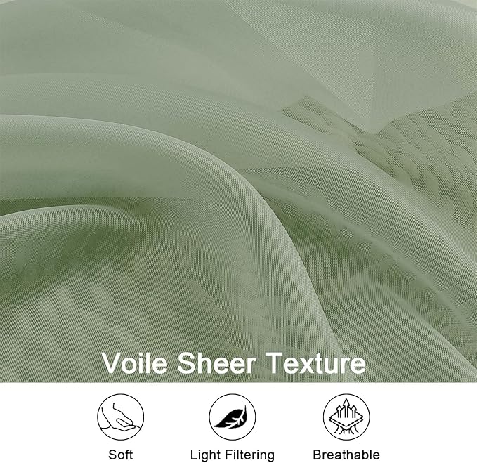 OWENIE Sheer Curtains 84 Inches Long 2 Panels Set, Sage Green Sheer Curtain for Living Room Bedroom, Modern Filmy Rod Pocket Curtains Drapes, 2 Pcs, Each 59 W x 84L, Sage Green