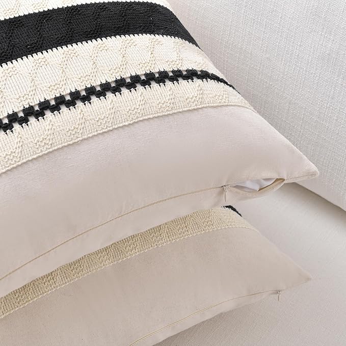 Fancy Homi Set of 1 Boho Black Decorative Throw Pillow Cover 16x16 Inch for Couch Bed Sofa, Aesthetic Modern Organic Farmhouse Home Decor, Soft Cotton Cute Accent Macrame Woven Cushion Case
