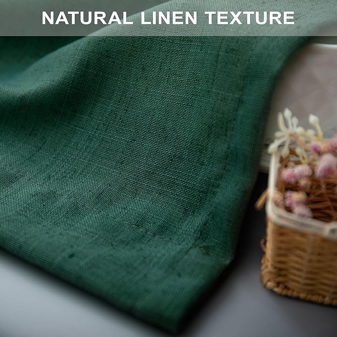 Pitalk Dark Green Curtains 63 Inch Length for Bedroom 2 Panels Back Tab Pocket Lightweight Light Filtering Semi Sheer Linen Hunter Green Curtain for Boys Room Kitchen Olive Forest Decor 52x63