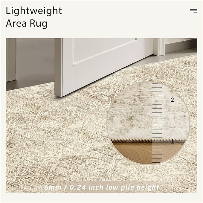 Soalmost Washable Area Rug 8x10, Large Soft Rugs for Living Room Vintage 8x10 Area Rugs for Bedroom Dining Room Floral Non-Slip Thin Brown