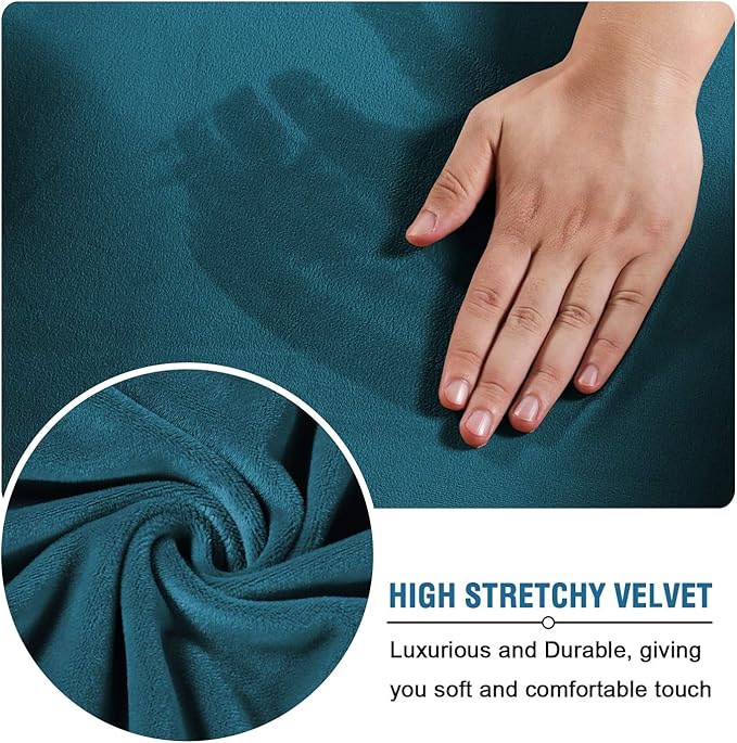 H.VERSAILTEX Rich Velvet Stretch 2 Piece Cover Chair Slipcover Sofa Cover Furniture Protector Couch Soft with Elastic Bottom Chair Couch Cover with Arms Width Up to 49 Inch(Chair, Deep Teal)