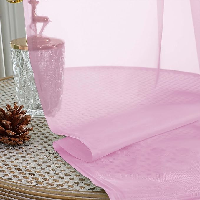 OVZME Light Pink Sheer Curtains 84 Inches Long 2 Panels Set, Light Filtering Sheer Curtains for Living Room Bedroom 59 Inch Extra Wide, Modern Voile Filmy Rod Pocket Window Drapes, 59Wx84L Inches