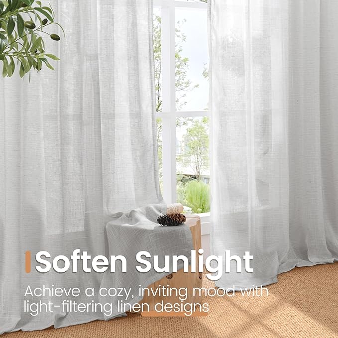 BGment Light Grey Linen Curtains for Living Room 84 Inch Length - Light Filtering Window Drapes Semi Sheer with Rod Pocket for Bedroom Dining Room Decor Lightweight, 2 Panels Set, 52 X 84 Inch