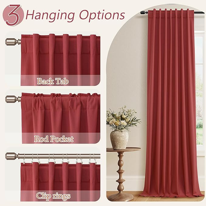 Guken Red 100% Blackout Linen Curtains 90 Inch Length 2 Panels Set for Living Room Bedroom Back Tab Thermal Insulated Black Out Drapes Room Darkening Farmhouse Window Curtains 90 Inches Long