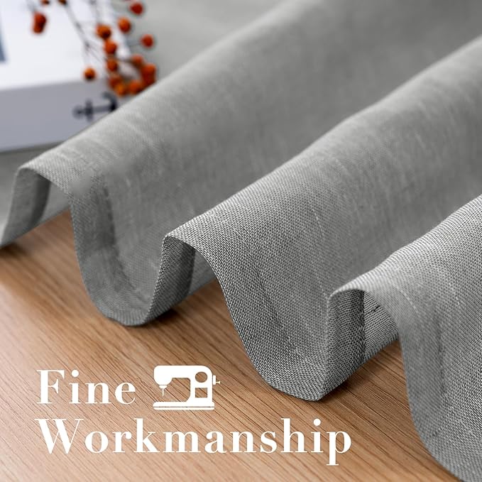 H.VERSAILTEX Linen Curtains Flax Linen Blended Curtain Panels for Living Room/Bedroom Semi Sheer Privacy Curtains 96 inch Length 2 Panels Set Nickel Grommet Window Drapes, Grey