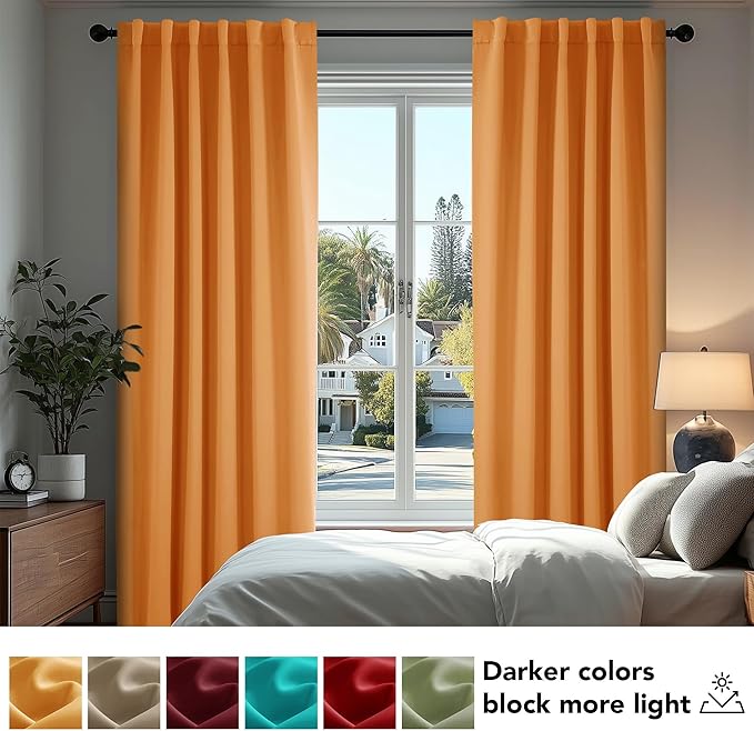 Deconovo Extra Long Blackout Curtains W52 x L108 Inch, Orange Flame, 1 Pair, Back Tab and Rod Pocket Thermal Insulated Room Darkening Curtains for Bedroom