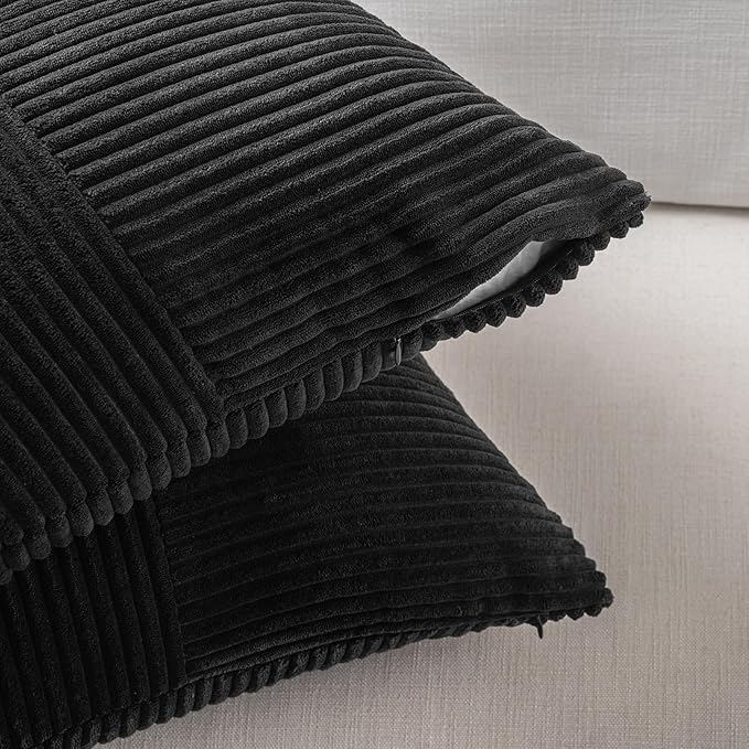 Fancy Homi Set of 2 Black Boho Long Lumbar Body Decorative Throw Pillow Cover 14x36 Inch for Bed Couch Bedroom Bench, Soft Patchwork Corduroy Textured Pillow Case, Rustic Farmhouse Room Décor