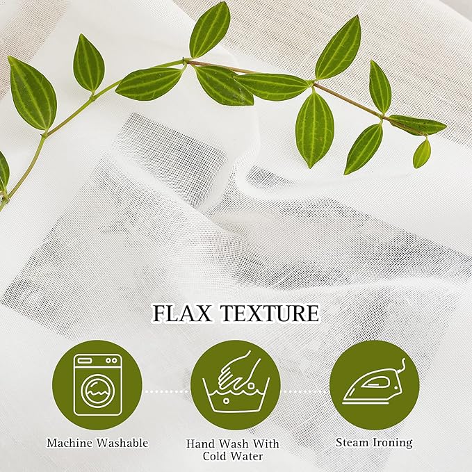 NICETOWN Linen Sheer Curtain 100 Inch Wide Privacy for Patio Door (W100 x L96), Grommet Sheer Linen Curtain Flax Texture Privacy with Light Penetration for French Door/Living Room, Ivory, 1 Panel