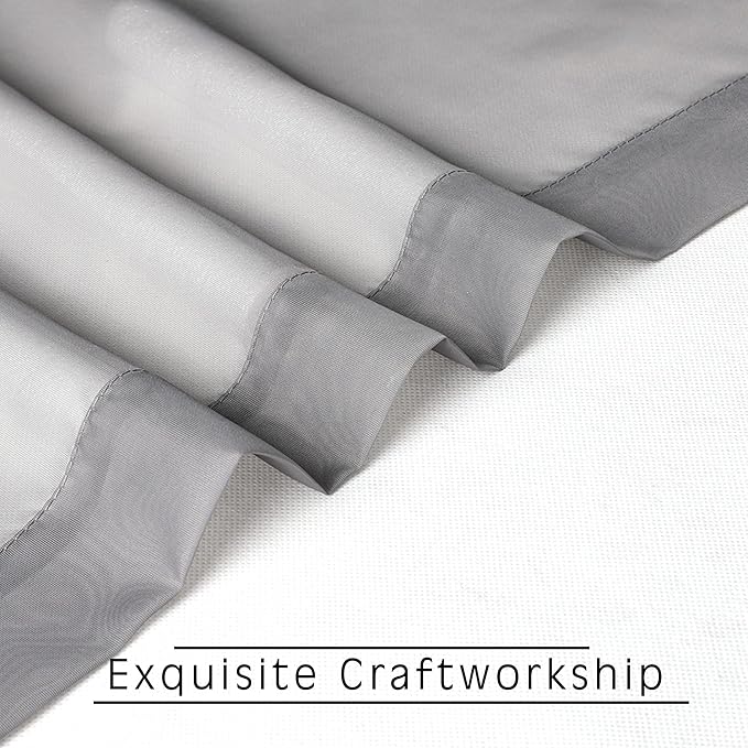 OVZME Charcoal Grey Sheer Curtains 36 inches Long, Short Kitchen Window Treatment Solid Sheers Cafe Curtains Bathroom Voile Half Window Curtains 2 Panels, Rod Pocket, 42" Wx36 L