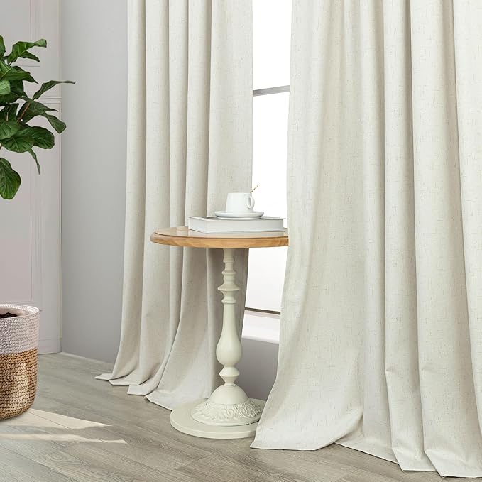 Drapes 92 Inch Length 2 Panels Set for Bedroom Linen Textured Viral Lightweight Blackout Long Curtains for Sliding Glass Door Energy Efficient Sun Blocking Sound Absorbing Country Style Back Tab Cream