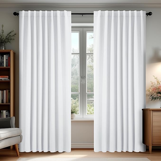 Deconovo Room Darkening Curtains, Thermal Insulated Noise-Reducing Window Panels for Bedroom, Living Room and Home Office, 2 Panels, Pure White, 70W x 84L Inch