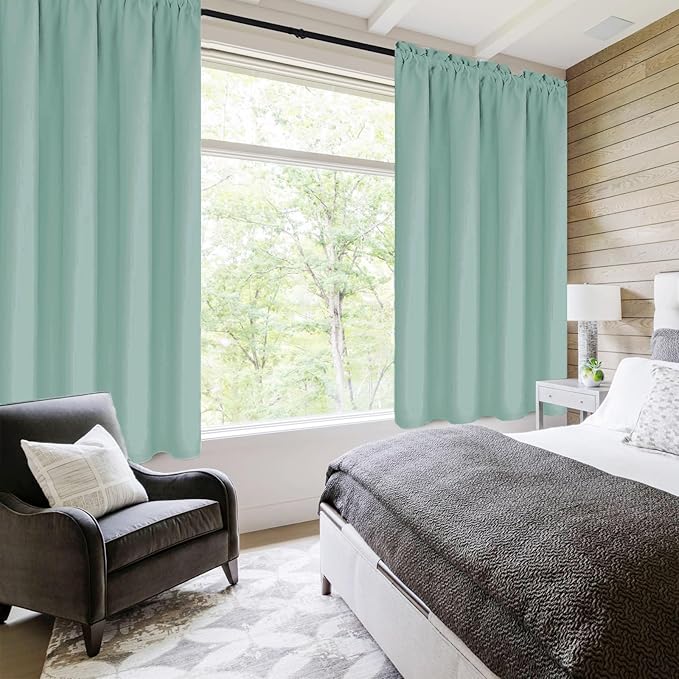 DWCN Blackout Curtains for Living Room Thermal Insulated, Energy Saving & Noise Reducing Bedroom Curtains, Sage Green, W 42x L 72 Inch, Set of 2 Rod Pocket Curtain Panels