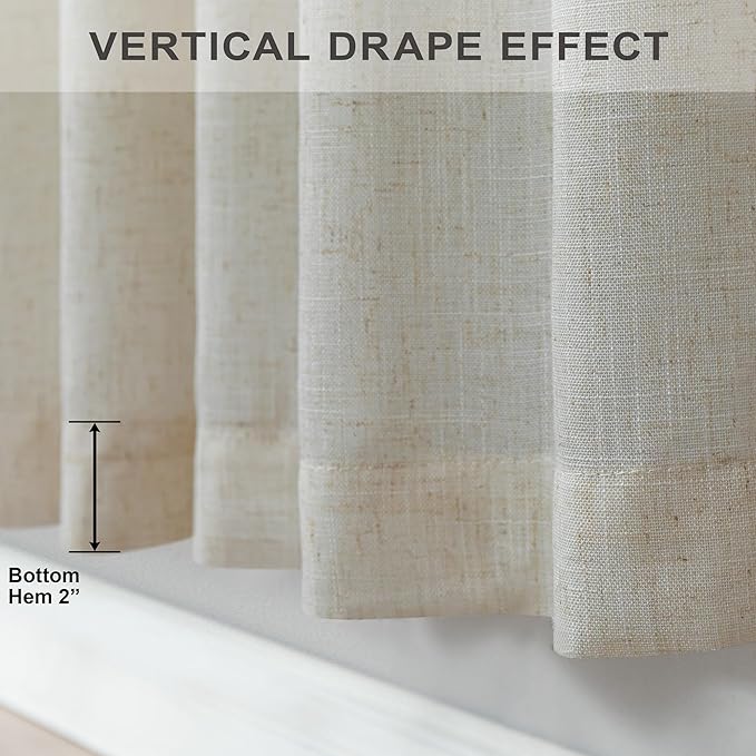 Flax Linen Curtains 108 Inches Long for Kids Room 2 Panels Back Tab Pocket Window Draperies Light Filtering Semi Privacy Beige Sheer Curtains for Living Room Sliding Door Track Cotton Canvas Look 9 FT
