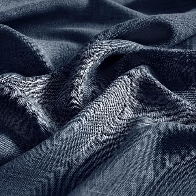 MIULEE Navy Blue Linen Curtains 96 Inch Length 2 Panels for Bedroom Living Room, Soft Thick Linen Textured Natural Window Drapes Semi Sheer Light Filtering Back Tab Rod Pocket Burlap Look Decor