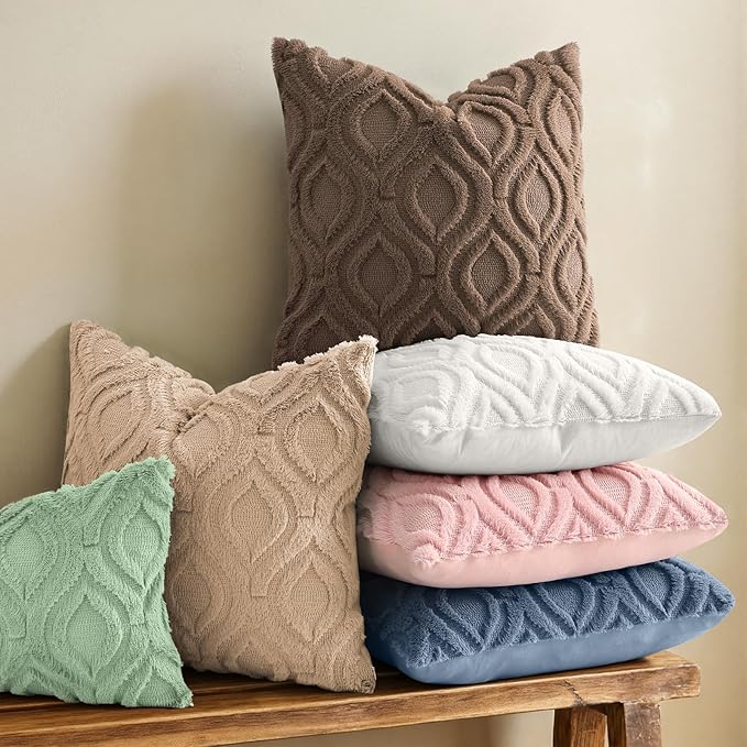 decorUhome Throw Pillow Covers 26x26 Inch Set of 2, Soft Plush Faux Wool Brown Solid Couch Pillow Covers, Accent Euro Sham Farmhouse Neutral Square Pillow Cases for Sofa Bed Living Room