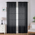 Lecloud Leia Black Sheer Curtains 96 Inches Long 2 Panels, Airy Leaf Jacquard Textured Curtain Panels, Light Filtering & Privacy Curtains for Living Room Bedroom Big Windows, 52" W x 96" L