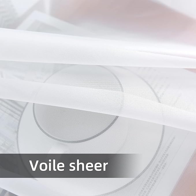 youleyar Solid Sheer Rod Pocket Curtain Voile Draperies 2 Panels White Beige Black Grey Coffee 26 Inch Width 40 Inch Long 1 Pair for Kitchen Bedroom Children Living Room Yard(White,26Wｘ40L)