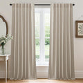 RYB HOME Natural Beige Linen Sheer Curtains 90 inches Long for Living Room and Dining Room, Back Tab/Rod Pocket, Light Filtering Sheer Curtains and Drapes, W 52 x L 90 inches, 2 Panels Set