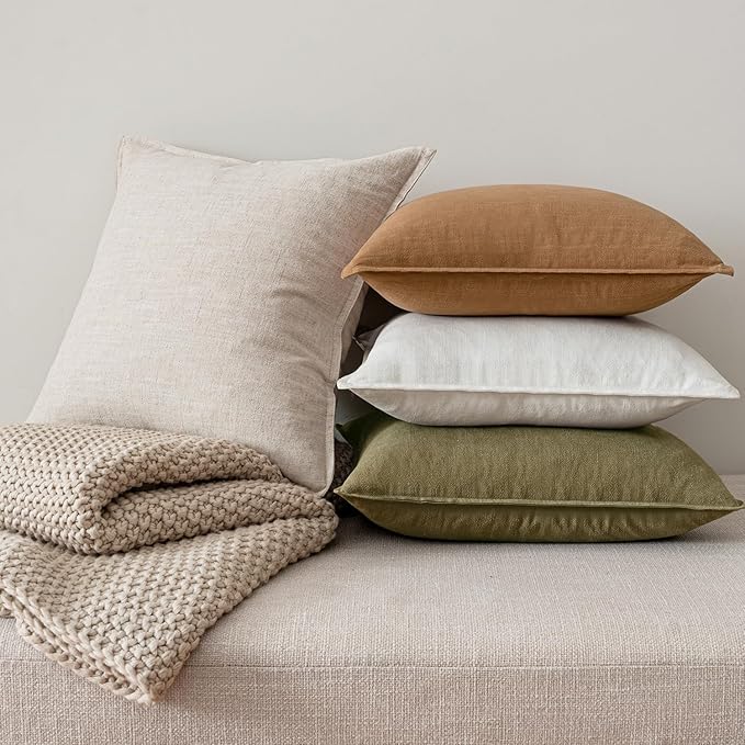 MIULEE Brown Linen Pillow Covers Pack of 4 Decorative Natural Solid Throw Pillow Covers Soft Accent Boho Farmhouse Couch Pillowcases Modern Spring Home Decors for Living Room Bed Sofa 18x18 Inch