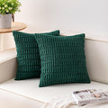 Pack of 2 Corduroy Decorative Throw Pillow Covers 22x22 Inch Soft Striped Pillow Covers Modern Farmhouse Home Decor for Sofa Living Room Couch Bed（Blackish Green）